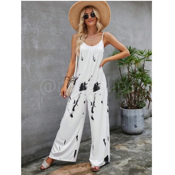 Tie Dye White Cami Jumpsuit Loose Fitting - Picture 6 of 7